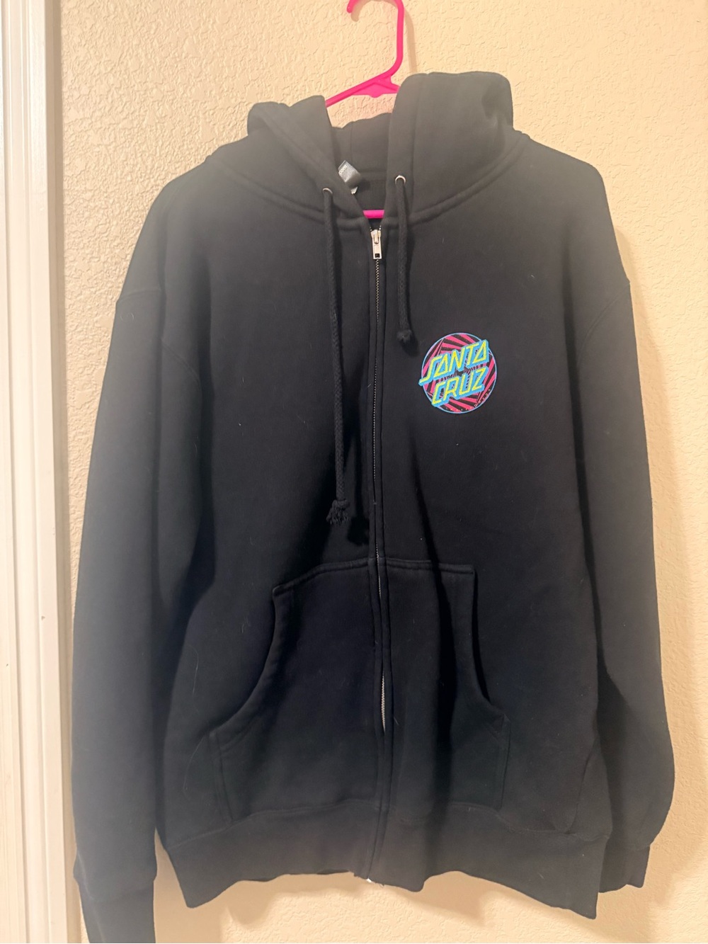 Santa Cruz Skateboards Black Zip-Up Hoodie with Multicolor Logo